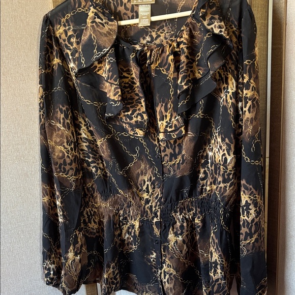 Miss Tina Tops - FINAL MARKDOWN Miss Tina Black and Brown Animal Print Blouse xl